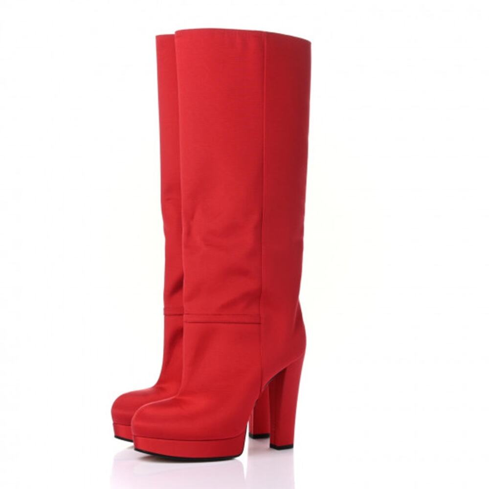 Gucci Larius Red Heron Slouchy Twill Knee High Boots Round Toe EU  36.5